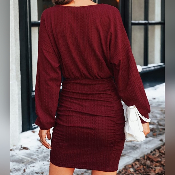 CUPSHE Women's Knit Red Wine Dress - Picture 5 of 16